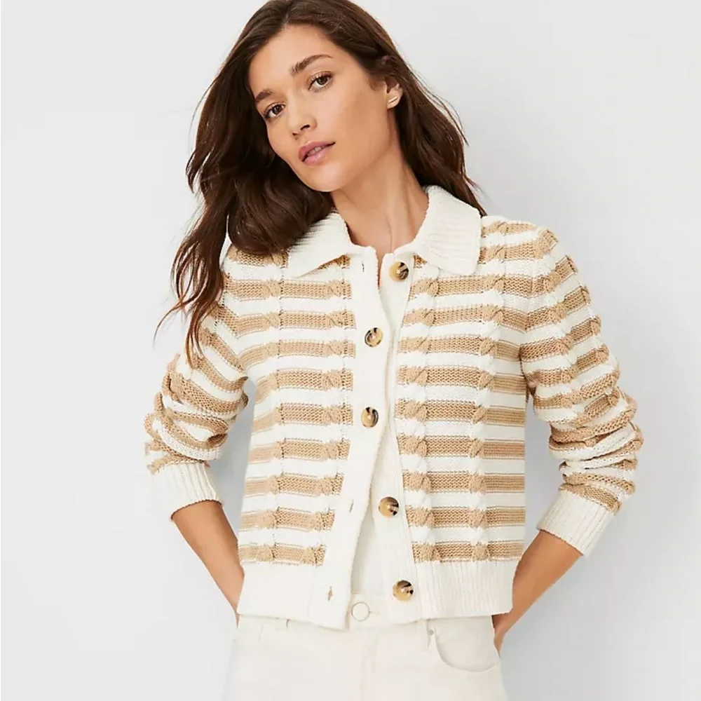 Ann Taylor Striped Cable Sweater - size L & NWT - Picture 4 of 9